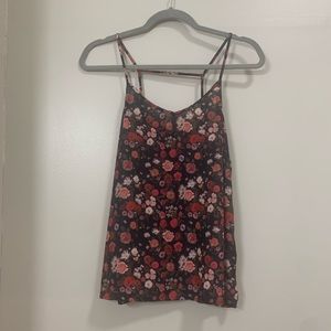 Black Silky Floral Tank Top